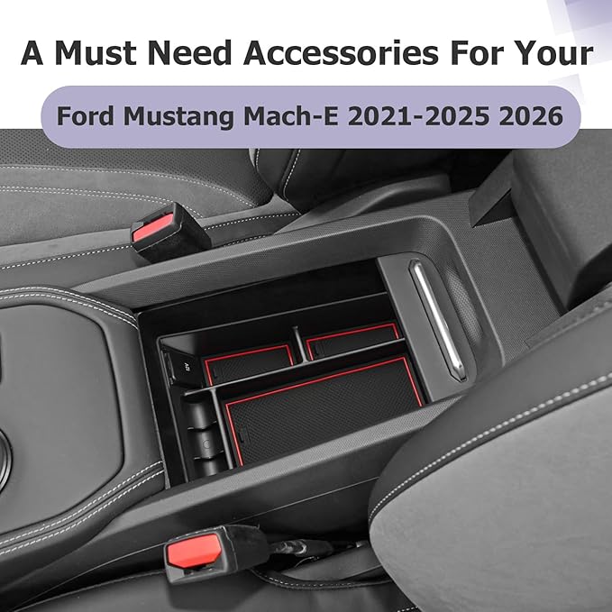 LUWU 2024 Mustang Mach E Center Console Organizer for 2021-2024 Ford Mustang Mach E Select/Premium/GT Accessories Armrest Console Storage Box Glove Organizer Tray ABS Material (Red)