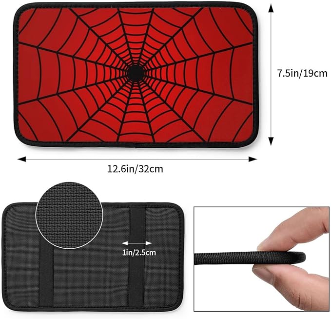 Red Spider Web Auto Center Console Cover Pad Car Armrest Seat Box Cover Cushion Universal for Most Vehicle SUV Truck Car Accessories Decor