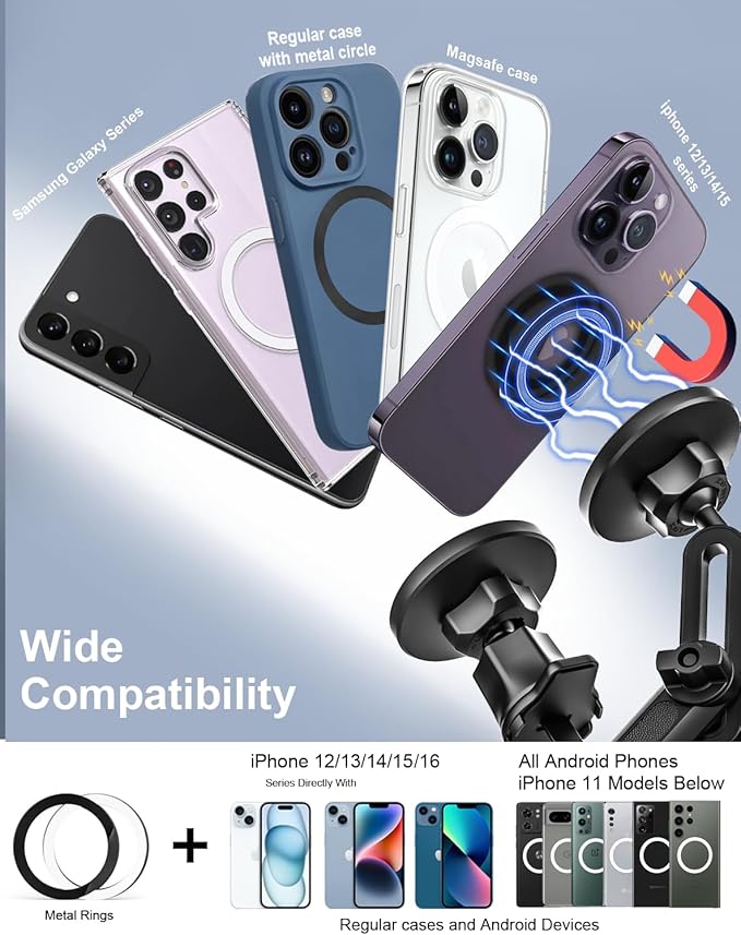 for Magsafe Car Mount Phone Holder - [2-Pack Strong Magnets] Cup Holder Vent Universal Magnetic Car Phone Holders for Your Car, for iPhone Air 17 Pro Max 16 15 14 13 12 11, S25, 4.7 to 7" Smartphones