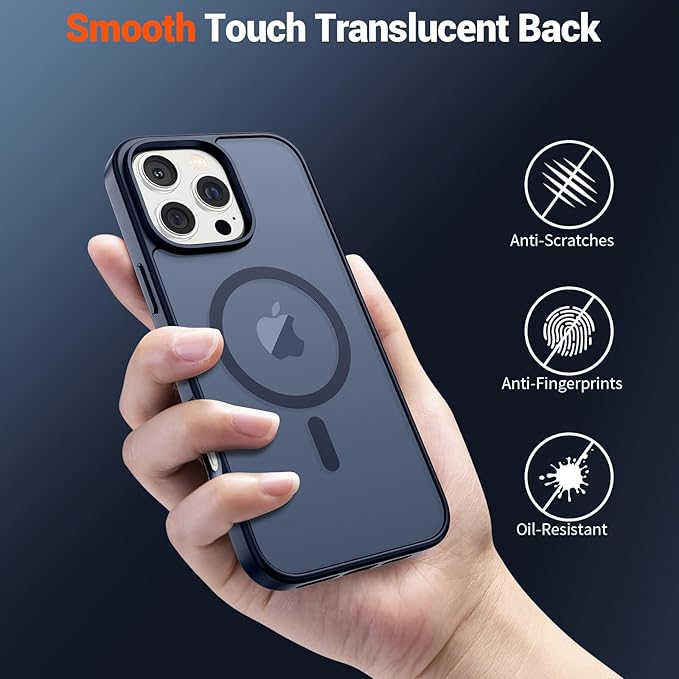 SUPFINE Magnetic for iPhone 16 Pro Case with Screen Protector (Compatible with MagSafe) (Military Grade Drop Protection) Translucent Matte Shockproof Phone Cover,Dark Blue