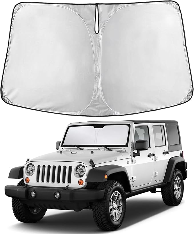 EcoNour Windshield Sunshade Compatible for Jeep WRANGLER/RUBICON/SAHARATJ/JK/JKU2/4DOOR 1997-2015 2016 2017, Sun Visor for Front Windshield & Window Sun Shade Cover, UV Heat Blocker, Car Accessories