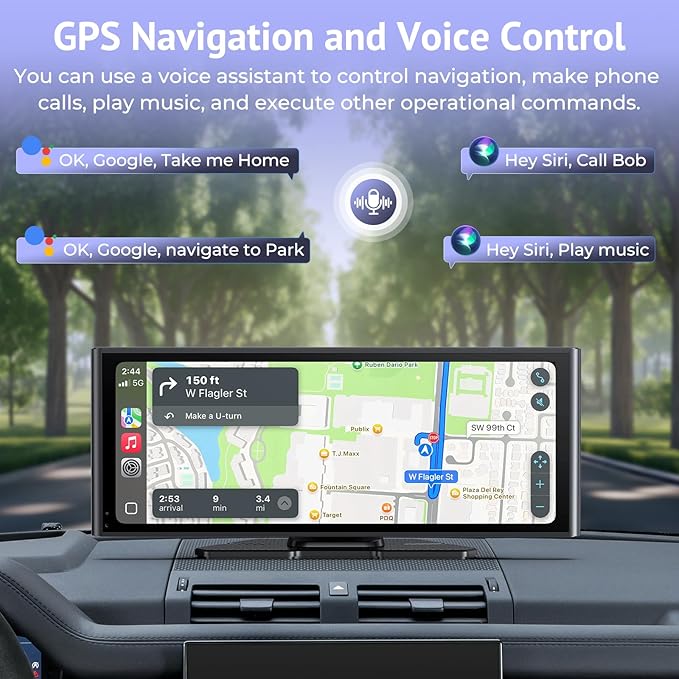 CarPlay Screen for Car with 4K Dash Cam&1080p Backup Camera,10.26" HD IPS Touch Car Play Screen Compatible with Apple Carplay & Android Auto, SuperLink, Loop Recording, Bluetooth Audio, GPS, Siri