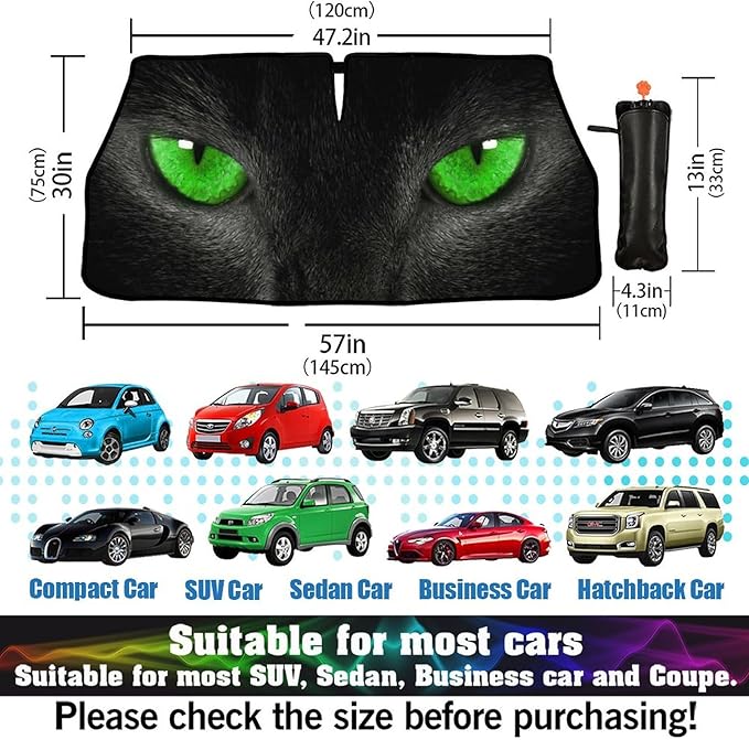 Socira Cat Eye Car Windshield Sunshade Umbrella Foldable Umbrella Sun Shade Cover Sunshade Front Window Cover Car Accessories Interior Blocks Uv Rays Keeps Cool (57" X 30")