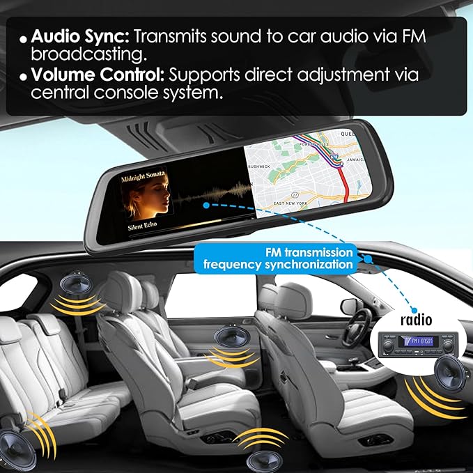BY-J 10'' Rearview Mirror Camera with CarPlay&Andorid Auto,2K Mirror Dash Cam Front and Rear Backup Camera with Reverse Assist/Loop Record/G Sensor/Voice Control&Split Touch Screen