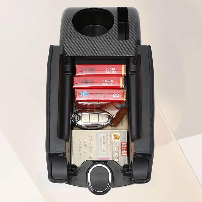 AULPHIKE Compatible with Nissan Versa Armrest 2007-2011 Car Center Console Organizer Armrests Double Door Storage with USB Ports（Black Style）