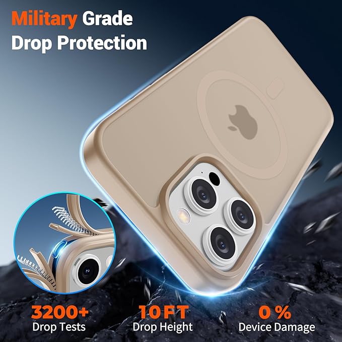 SUPFINE Magnetic for iPhone 15 Pro Max Case(Compatible with MagSafe)(Military Grade Drop Protection) Slim Translucent Matte Shockproof with Anti-Fingerprint Phone Case,Desert Gold