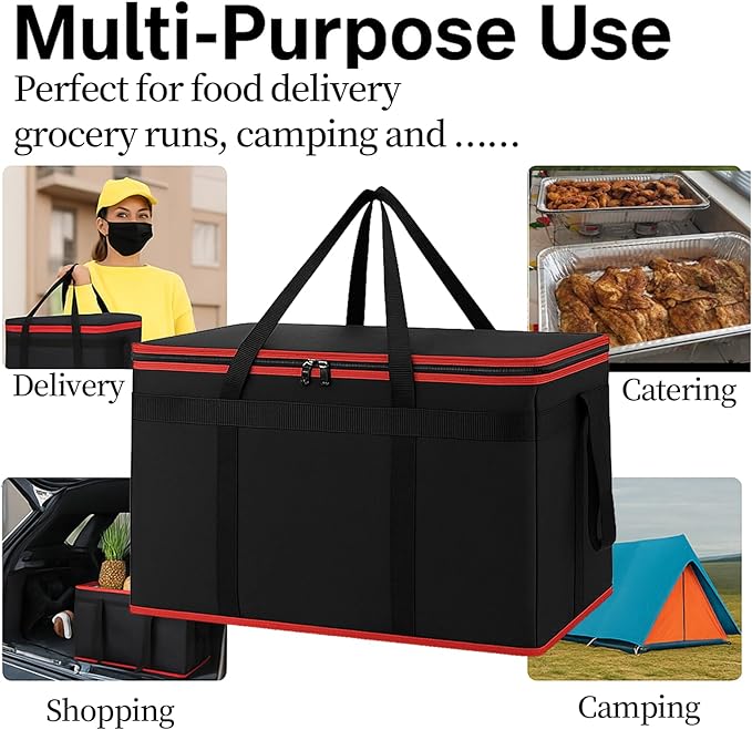 Bodaon Insulated Food Delivery Bag With Hard Bottom, XXXL Pizza Cooler Bags, Rideshare Delivery Bag, Grocery Shopping and Catering Thermal Cold/Hot Styrofoam Carrier for Travel/Car