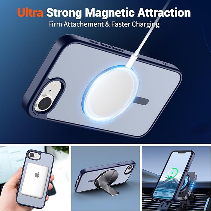 SUPFINE Magnetic for iPhone 17e Case/iPhone 16e Case 2025 (Compatible with MagSafe)(Military Grade Drop Protection) Slim Translucent Matte Shockproof with Anti-Fingerprint Phone Case,Navy Blue