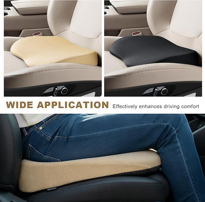 2 in 1 Wedge Car Cushion for Driving, 3 Inch Soft Memory Foam Driver Seat Pad for Lumbar Support, Breathable Low Back Support Pillow Enhances Driving Comfort, Car Accessories (Beige)