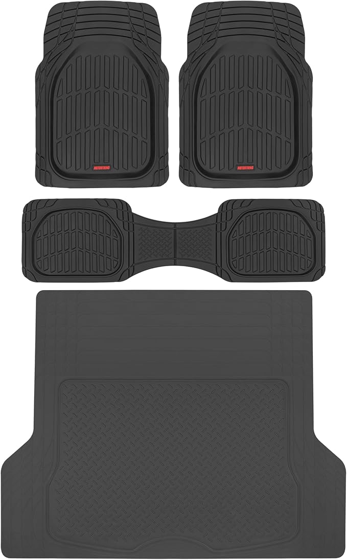 Motor Trend FlexTough™ Deep Dish Contours Rubber Car Floor Mats with Trunk Mat Cargo Liner, Front & Rear Combo Set fits Most Car SUV Van Coupe Sedan, Heavy Duty All Weather Trim to Fit