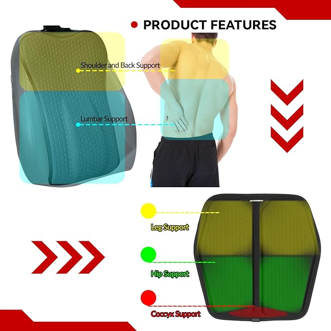 Lumbar Support Pillow for Car + Car Seat Cushion,Gel Lumbar Support Pillow & Seat Cover Relief Back Sciatica Pain for Car Seat Cushion,Car Seat Lumbar Support with Adjustable Straps Improve Posture
