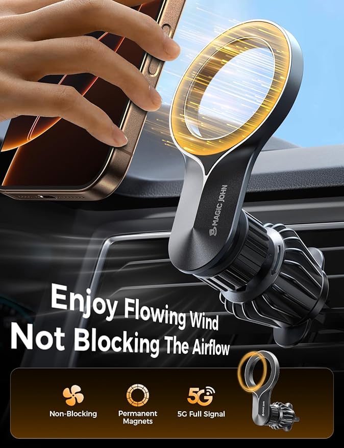 MAGIC JOHN for iPhone 17 Pro Max MagSafe Car Mount, Air Vent Phone Holder Car, [Super Magnetic] Magnetic Car Phone Mount Dash, Cell Phone Holders for Your Car Accessories fit iPhone 16 15 14 13