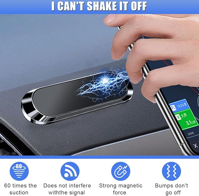 Magnetic Phone Car Mount, Flat Stick on Car Phone Holder with Metal Plate for Dashboard Wall, Universal Automobile Cradles Compatible with Cell Phones & Mini Tablets (Black)