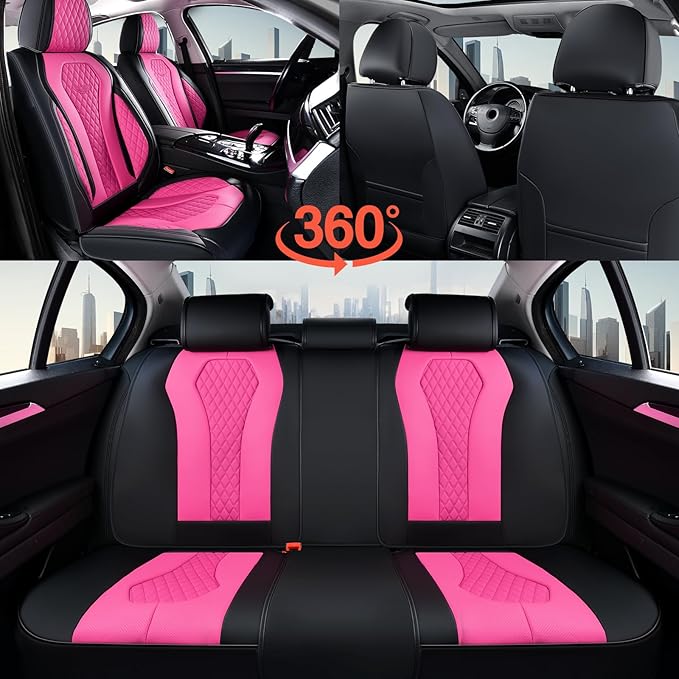 Coverado Auto Seat Covers, Car Seat Covers Full Set, Rose Car Seat Cover, Driver Seat Covers Front Seats Rear Seat Cover, Luxury Car Seat Cushion,Leather Seat Cover Seat Protector Fit for Most Cars