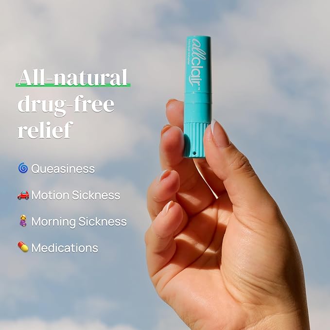 Allclair Nausea Relief Inhaler for Motion & Morning Sickness – Fast-Acting, Non-Drowsy, Natural Alternative to Pills & Patches, Travel Essential (4 Inhalers)