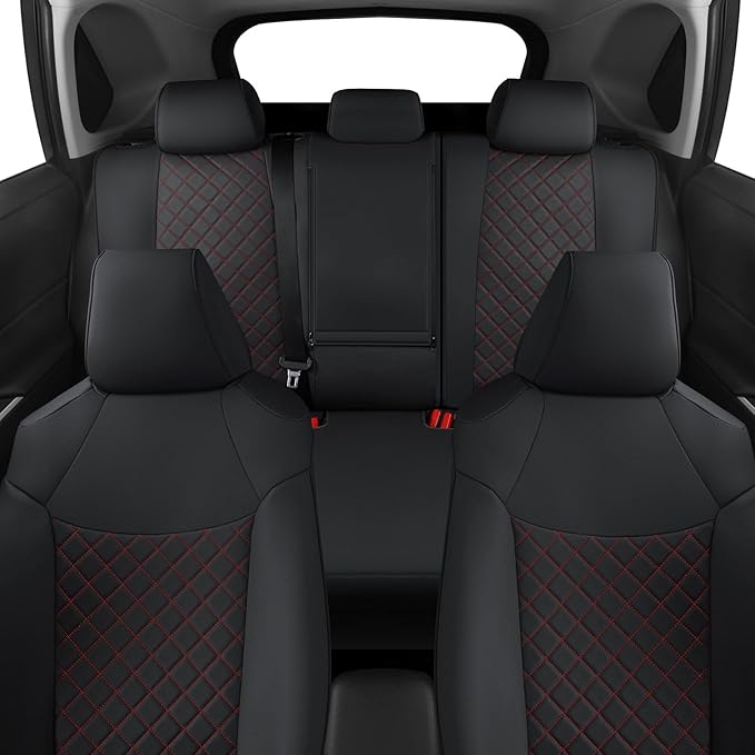 GIANT PANDA Customized Full Set Car Seat Covers Fit for Toyota Rav4 2019 2020 2021 2022 2023 2024 2025 Rav 4 Hybrid(XLE/LE/XLE Premium/Limited),Front & Rear/Back Seat Covers, Faux Leather (Black+Red)