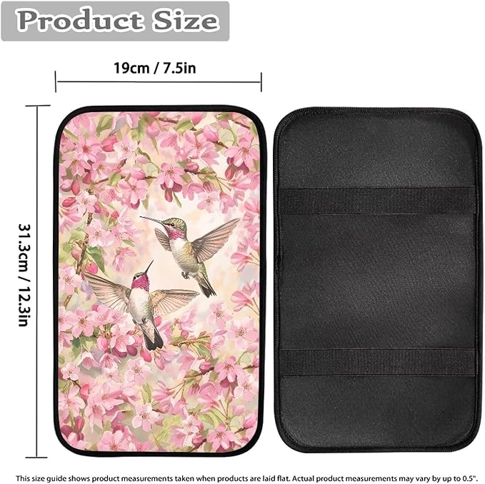 Pink Flower Hummingbirds Universal Center Console Armrest Soft Pad Protector Cover Center Console Cushion Fits for Most Vehicle,SUV,Truck Car Accessories