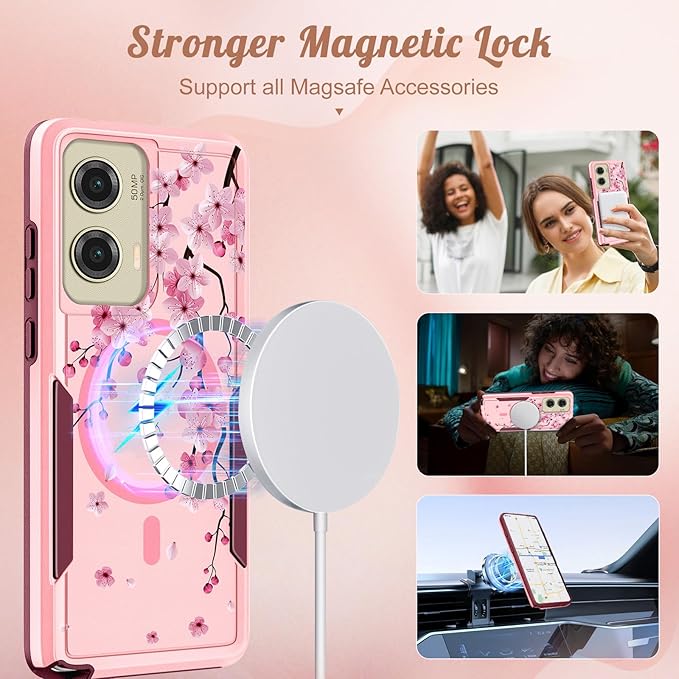 for Moto G Stylus 5G 2024 Case - Compatible with MagSafe Women Girls Cute Magnetic Phone Cover Girly Flowers Blossom Heavy Duty Shockproof Design for Motorola Moto G Stylus 5G 2024 Cases
