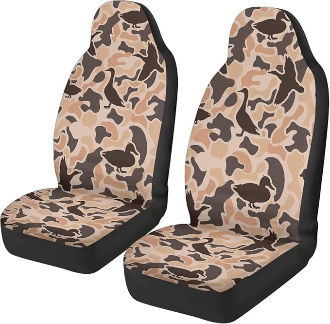 ELEQIN Car Front Seat Covers, Duck Camo Hunting 2 Pack Polyester Automotive Seat ProtectorsSoft & Breathable, Vehicle Interior Accessories for Most Cars
