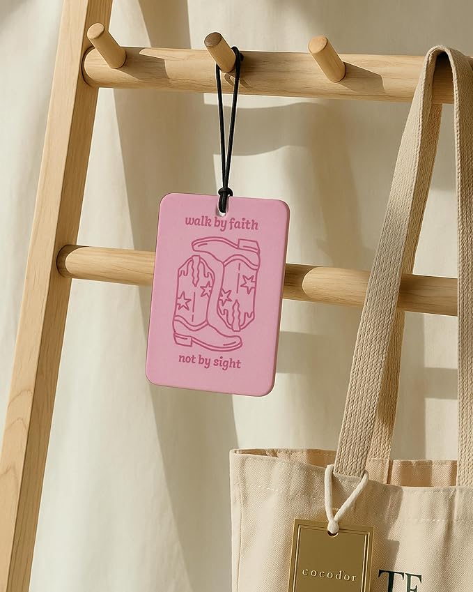 Hot Pink Western Christian Air Freshener 4 Pcs, Christian Angel Bible Verse Cowgirls Hanging Air Freshener for Cars Closet Drawer Books, Religious Car Accessories Mirror Decor for Women