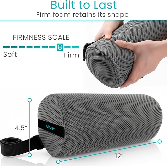 Vive Lumbar Roll Pillow for Lower Back Pain - Low Back Support Cushion for Office Chair, Car, Driving, Desk Computer - Ergonomic Portable Cervical Bolster for Thoracic Low Rest Posture Corrector(Soft)