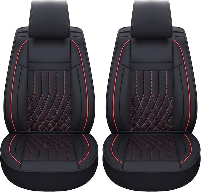 Aierxuan Front Car Seat Covers Universal Fit for Honda Civic Accord Crv, Toyota Camry Prius Rav4 Corolla, Kia, Lexus, Nissan, Mazda, Jeep Cherokee and Most Cars, with Waterproof Leather(Black and Red)