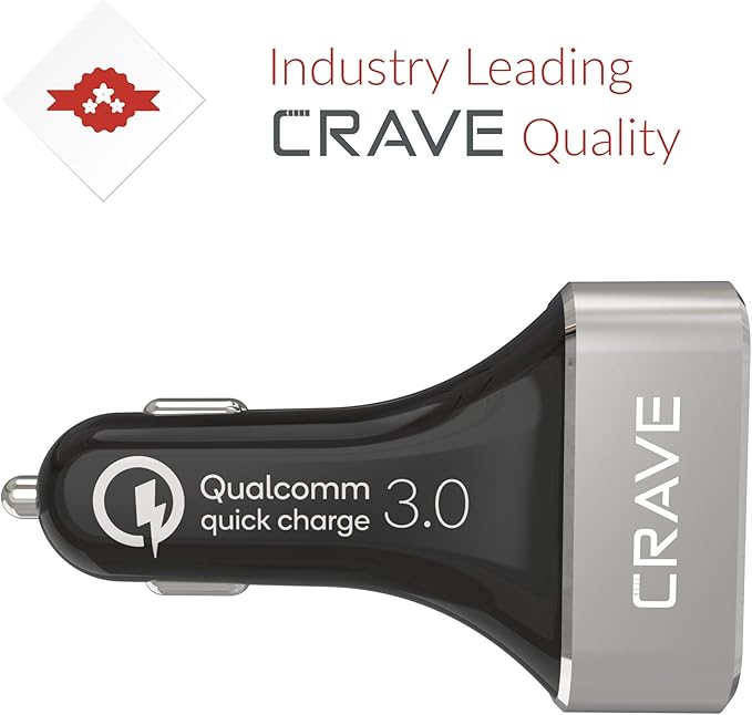 Crave CarHub 54W 4 Port USB Car Charger, Qualcomm Quick Charge 3.0 - Black