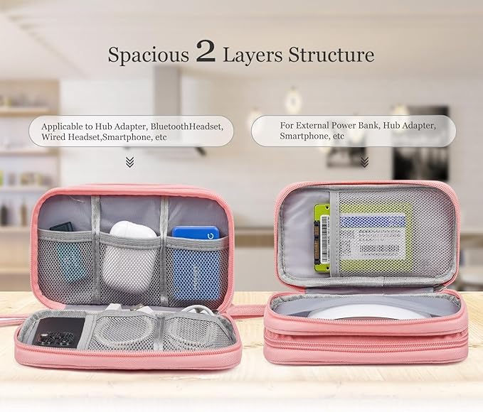 Electronic Organizer Travel Cable Accessories Bag, Electronic Organizer Case, Electronic Accessories Organizer Bag for Power Bank, Charging Cords, Chargers, Mouse, USB Cable, Earphones (Light Pink)
