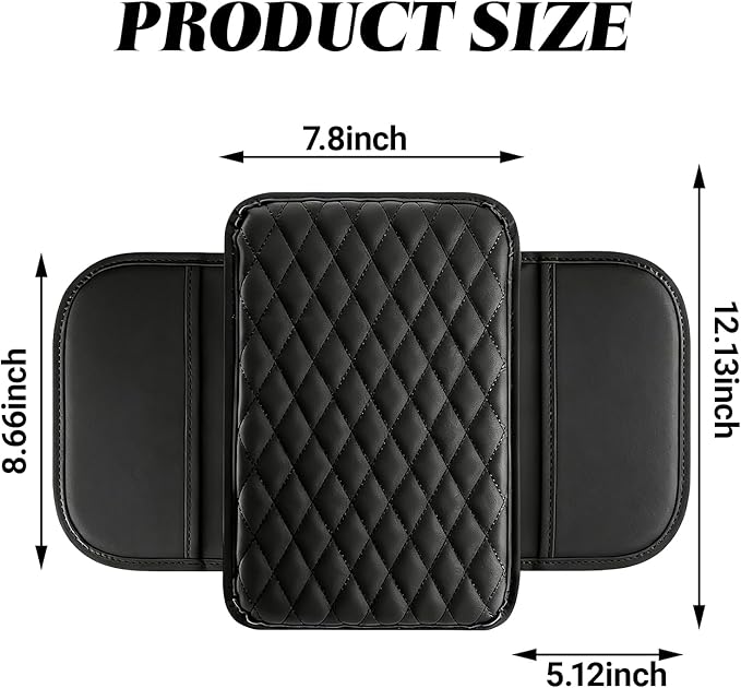 Car Center Console Cover, Upgraded Microfiber Car Armrest Cover Cushion, with 2 Storage Bags Scratch, Resistant Leather Cars Armrest Storage Box Universal Vehicles Accessories (Black)