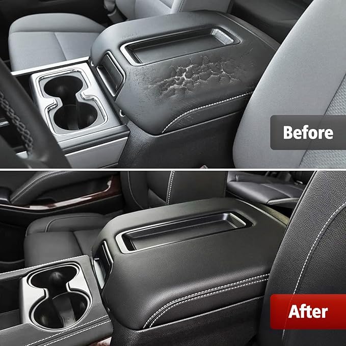 Center Console Cover Replacement for Chevy Silverado & GMC Sierra 1500 2500 3500 2014-2018, Vinyl Leather Upholstery, Anti-Scratch, Black-Gray Stitch (Fits Bucket Seat Console Only)