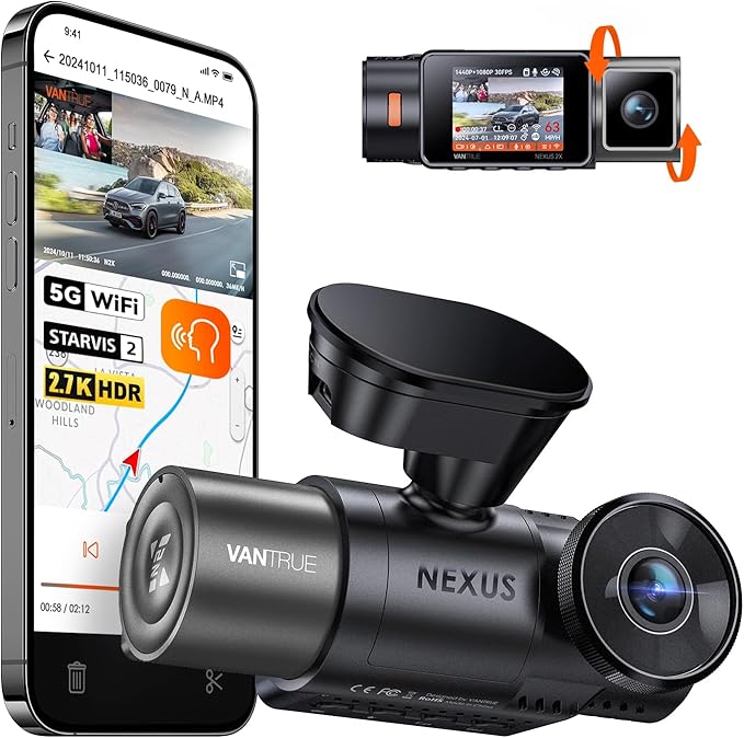 Vantrue N2X 2.7K Dash Cam Front and Inside, 5G WiFi Dual Dash Camera for Car with HDR IR Night Vision, STARVIS 2, GPS, 2.5K/60FPS, G-Sensor, 24/7 Parking Mode, Voice Control (Renewed)