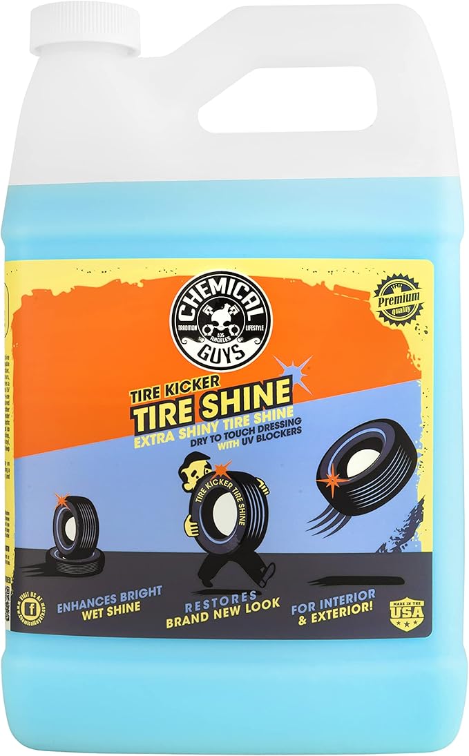 Chemical Guys Tire Kicker Sprayable Extra Glossy Tire Shine Spray, Dry-to-Touch Dressing - Restores Wet Look to Rubber, Vinyl, and Plastic, Safe for Cars, Trucks, Motorcycles, RVs, and More - 128 oz