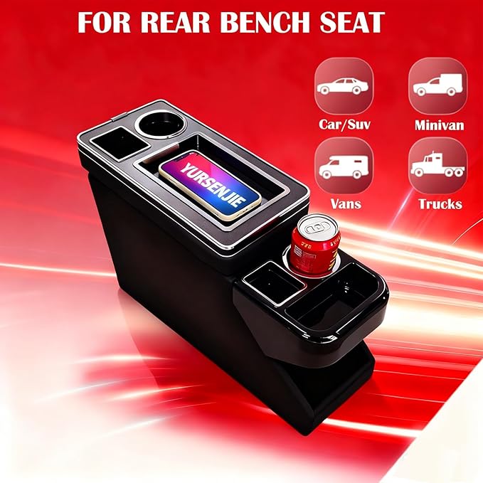 Truck Center Console Organizer Between Seat for Minivans, SUVs, Middle Van Bench Organizer for Floor Between The Back Seat Console 18 Wheelers with Sliding Lid Design