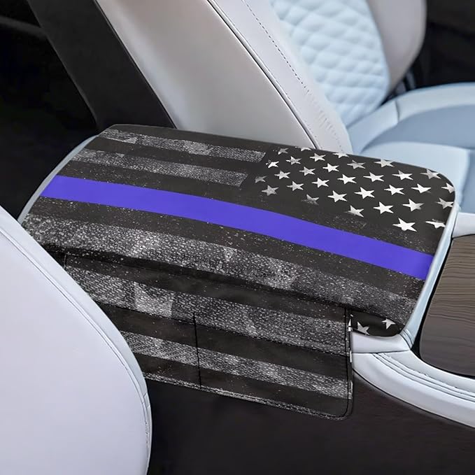 Tupalatus Police Flag Car Console Cover Washable Car Center Console Replacement Accessories Interior Protection Breathable Easy Installation Universal Fit for Car SUV Trucks