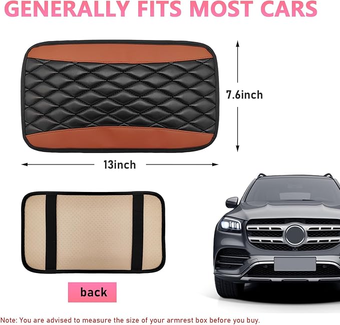 Car Center Console Cushion Pad, PU Leather Waterproof Auto Armrest Box Cover Protector, Comfortable Armrest Seat Box Cover Mat, Universal Car Accessories for SUV Truck (Coffee)