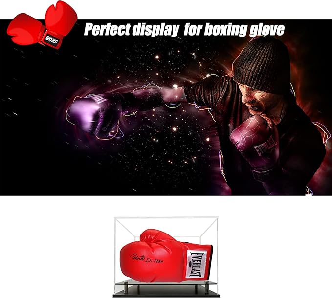 Clear Boxing Glove Display Case,Self-Assembly Acrylic Baseball Glove Display case for Full Size,Football Glove Display Case Holder Showcase.Baseball Mitt Ball Display Case with Black Base Riser Stand