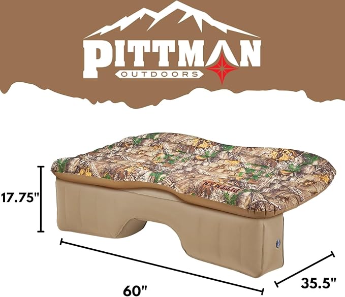Pittman Outdoors Backseat Bed Air Mattress – 60” Rear Seat Mattress for Trucks & SUVs – Includes Portable DC Air Pump – Truck Air Mattress for Back Seat Travel & Camping – Camo Print
