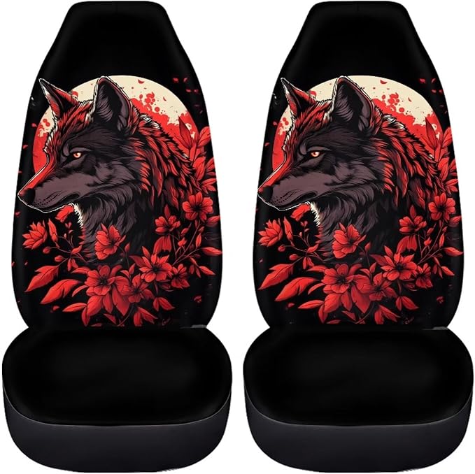 BIGCARJOB Wolves Car Seat Cover Full Set Universal Fit Car Interior Accessories Set Rose Auto Seat Cover Women Auto Interior Seat Protector Saddle Blanket