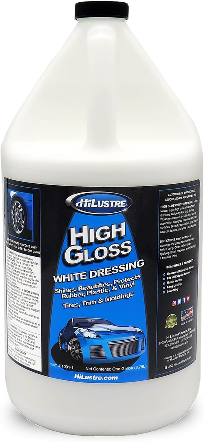 High Gloss White Dressing, Vinyl, Rubber, and Plastic Restorer for A Super Shine Finish, Back to Black Trim, Mold, and Tire Dressing, Quick Dry, Low Sling Formula, Bubblegum Scent, 1 Gallon
