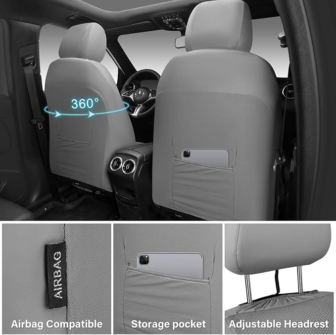 CAR PASS 3D Foam Mesh Leather Car Seat Covers Front Seats, Grey Breathable Front Seat Cover for Cars, Comfortable Universal Fit for SUV Truck Sedan Automotive Anti-Slip Airbag Compatible, Pure Gray