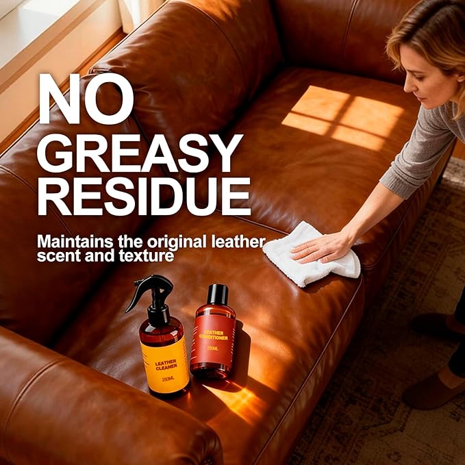 Leather Cleaner and Conditioner for Couch: Complete 2-Step Care Set for Car Interior Furniture Sofa Shoes Bags & Jackets - Restores Dry Cracked Faded & Scratched Leather
