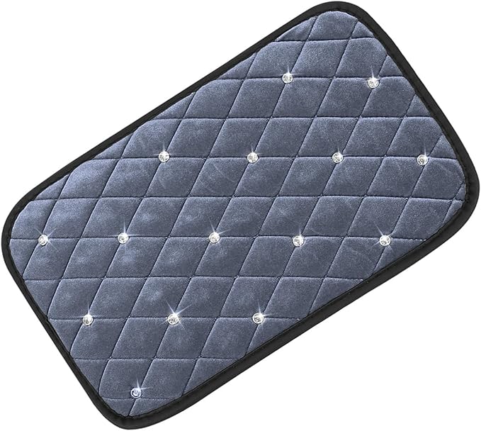 Bling Car Center Console Cover, Soft Fluffy Armrest Seat Box Cushion Pad, Crystal Diamond Arm Rest Protection Mat, Automotive Interior Decoration Accessories for Most Vehicles (Gray)