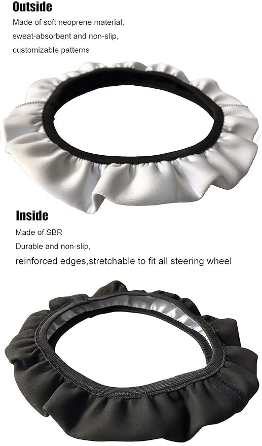 AFPANQZ Skulls Print Car Steering Wheel Cover Stretch-on Fabric Neoprene Comfortable Grip Automotive Steering Wheel Protector Adult Anti-Slip Universal 15 inch Machine Washable Gray