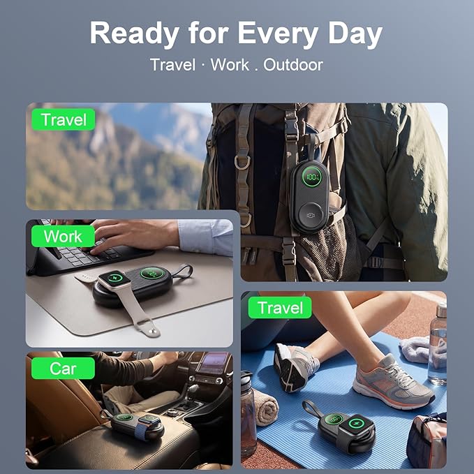 2026 Upgraded 2500mAh Portable Charger for Apple Watch, 2-in-1 Magnetic Wireless Fast Charging for Apple Watch Charger - Compact iWatch Accessories for RV, Camping, Car & Travel Essential