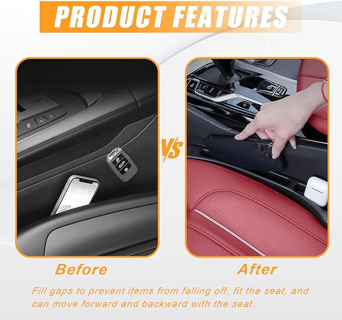 Car Seat Gap Filler Organizer 2 Pack, Car Gap Filler with Storage Slot Between Seat and Console, Universal Anti-Drop Organizer for Auto SUV Truck Accessories, Black