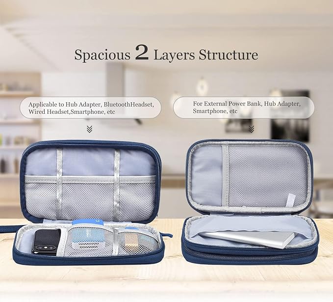 Electronic Organizer Travel Cable Accessories Bag, Electronic Organizer Case, Electronic Accessories Organizer Bag for Power Bank, Charging Cords, USB Cable, Earphones (Navy Blue)