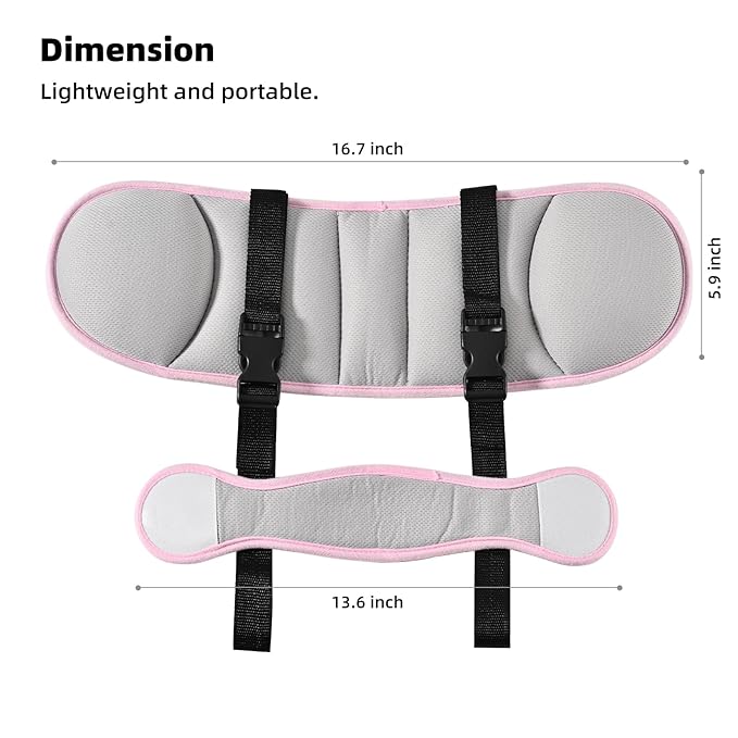 LETTON Car Seat Head Support for Child, Adjustable Toddler Car Seat Head Holder Head Strap, Safe, Breathable Head & Neck Pillow Support Solution– Baby & Kids Travel Accessories, Grayish Pink