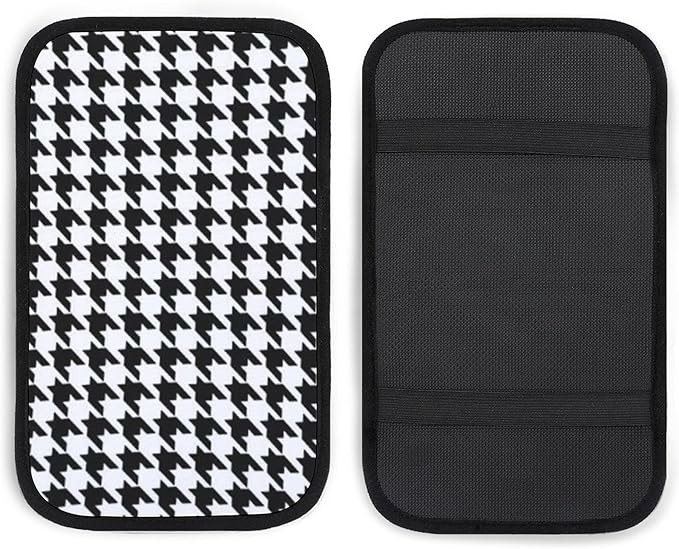 Universal Car Handrail Box Cushion for Black and White Houndstooth Auto Center Console Armrest Cover Pad Comfort, Fit Armrest Box Cover Car Accessories for Most Vehicle SUV Truck