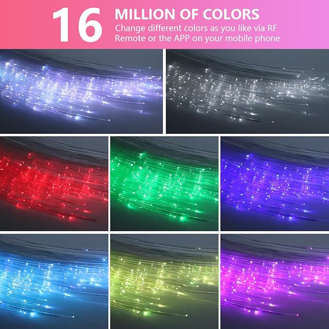 16W Car Home Starlight Headliner Kit, Twinkle & Sound Activate RGBW Fiber Optic Lights with APP & Remote Control, Star Lights for Ceiling Decoration, 300 pcs 9.8ft