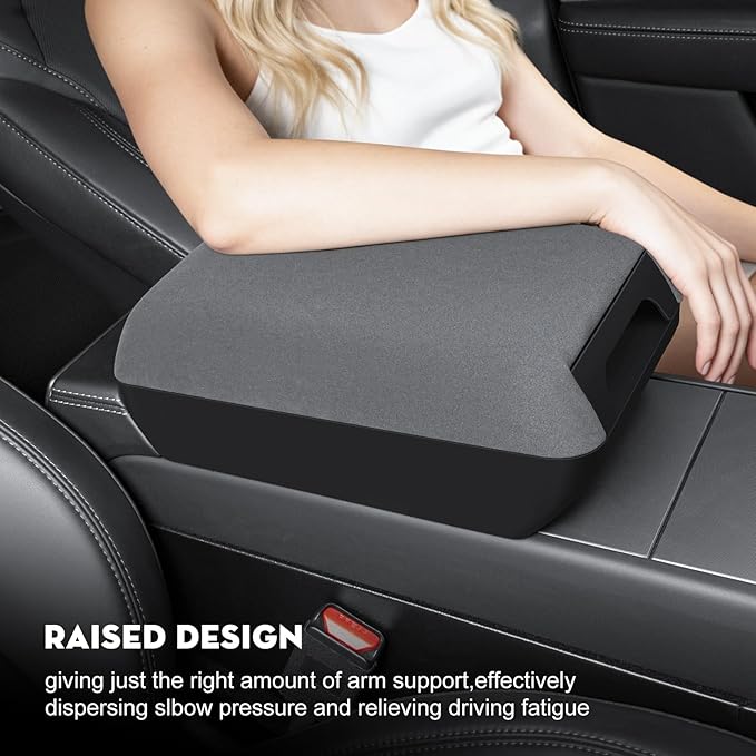 Armrest Box Cover for 2026 Tesla Model Y Juniper [Elevated] Soft Felt Center Console Armrest Cover Cushion for 2025-2026 New Model Y & 2024-2026 Model 3(Standard, Premium & Performance)